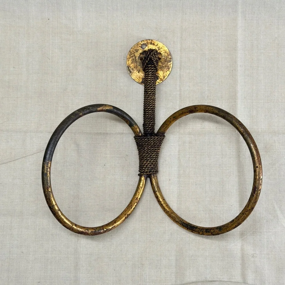 Vintage Brass Double Towel Ring Wall Holder Anthropologie Style Bathroom Decor